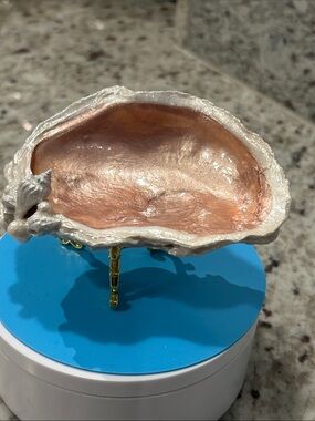 Pearlescent Shell Sculpture Dish in Rose Gold with Harlequin Quartz Bracelet New